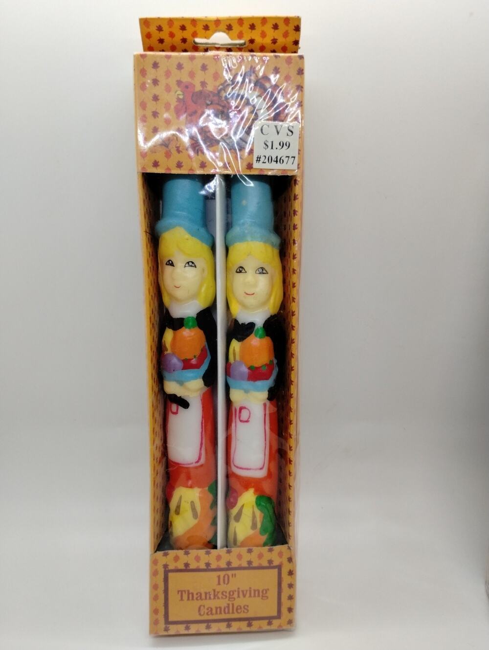 Vintage 10" Thanksgiving Sculptured Taper Candles (2) Hand Painted NEW